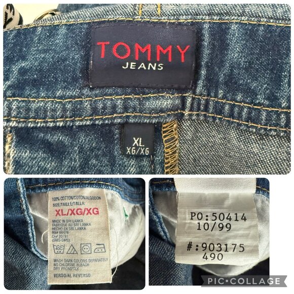 Vintage 90s Tommy Hilfiger Denim Overalls Loose Spellout Hip Hop XL Baggy - Picture 5 of 13